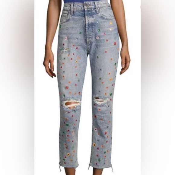 AO.LA Alice +Olivia denim jeans with multi colored grommets. Women’s size 25 - Picture 2 of 9